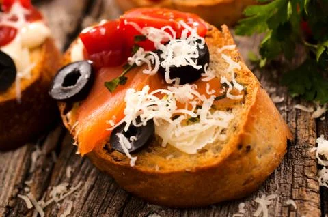 Salmon bruschetta Foto stock
