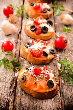 Salmon bruschettas Stock Photos