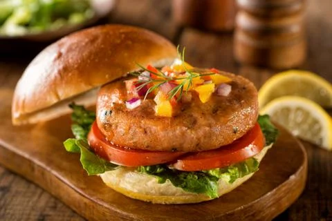 Salmon Burger Stock Photos
