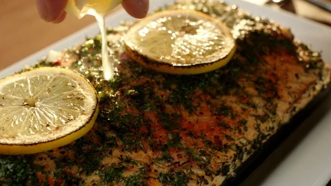 Salmon Cedar Planked GT0603 Stock Footage 120665140