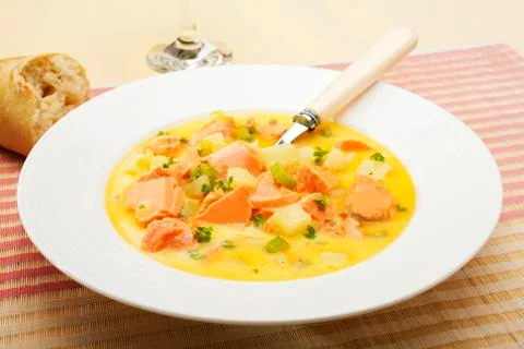 Salmon chowder soup Stock Photos