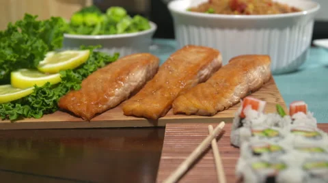 Salmon Close Up Turning on Table Stock Footage 64974145