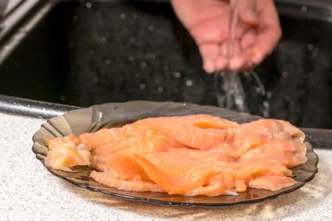 Salmon dish for preparing sushi Stock Photos