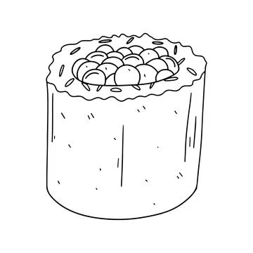 Salmon egg roll in hand drawn doodle style. Traditional japan food vector i.. Stock Illustration