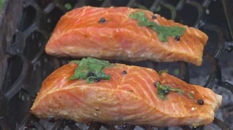Salmon fillet on the grill Stock Footage 51809841