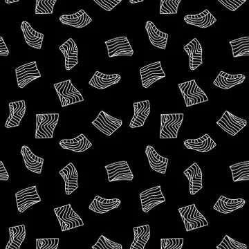 Salmon fillet or steak vector dark outline seamless pattern Stock Illustration