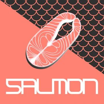 Salmon fillet on squama pattern background Stock Illustration