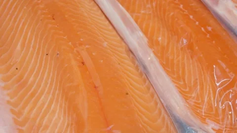 Salmon fillet in a vacuum package. Stock Footage 309001534