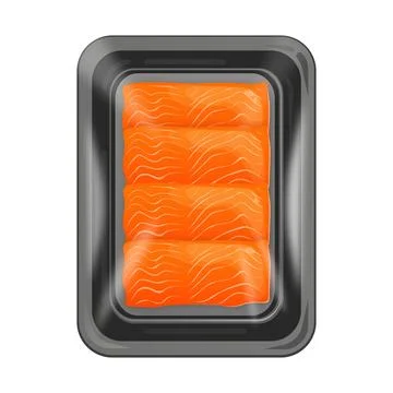 Salmon fillets in packaging ready for grocery store Illustrazione stock