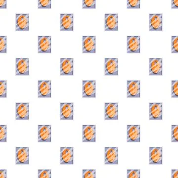 Salmon fillets in vacuum packaging seamless pattern Illustrazione stock