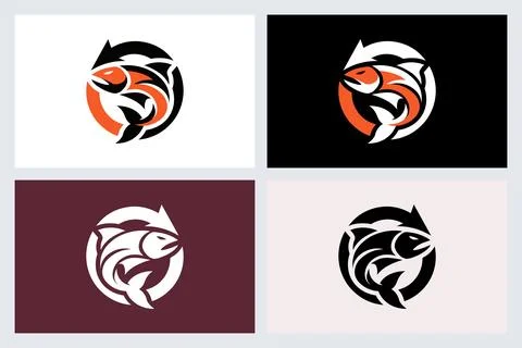 Salmon Fish Circle Logo Icon Set Stock Illustration