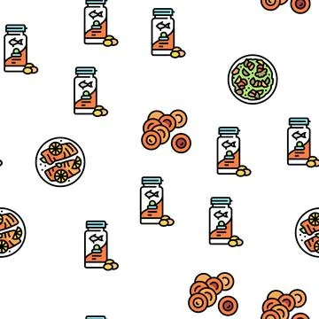 Salmon Fish Delicious Seafood Vector Seamless Pattern イラスト素材