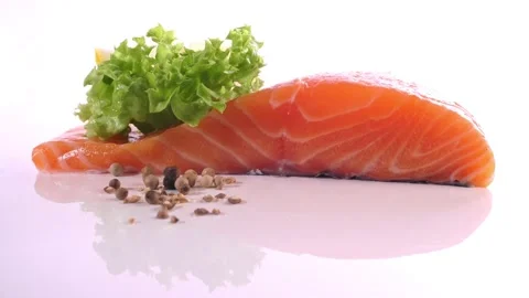 Salmon - Fish Fillet with Pepper isolated on white Background Stock Footage 194720862