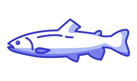 Salmon fish icon. Flat blue vector line art.Symbol for a mobile application o Stock Illustration