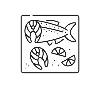 Salmon fish meat preparation thin line icon Illustrazione stock