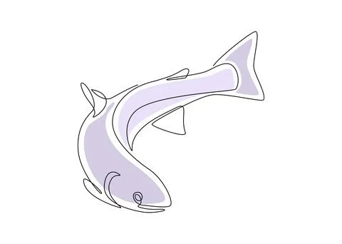 Salmon fish in one continuous line drawing. Wild trout in linear sketch style Stock Illustration