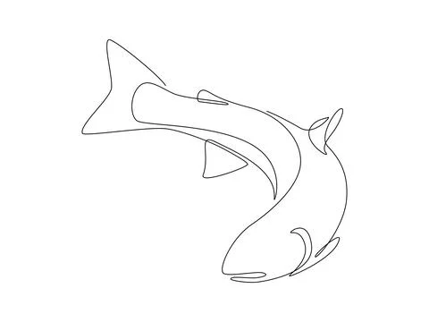 Salmon fish in one continuous line drawing. Wild trout silhouette in linear Stock Illustration