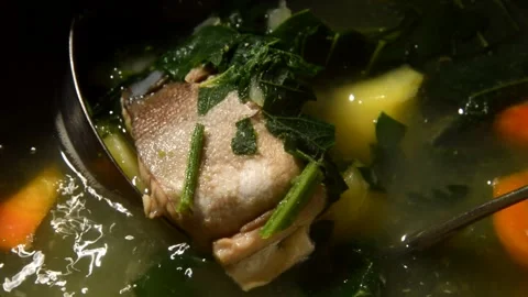 Salmon fish soup with nettle Stock Footage 321359579