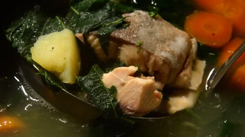 Salmon fish soup with nettle Video stock 321359670