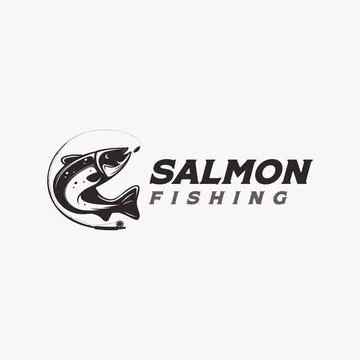 Salmon Fishing logo vector design on white background Stock Illustration