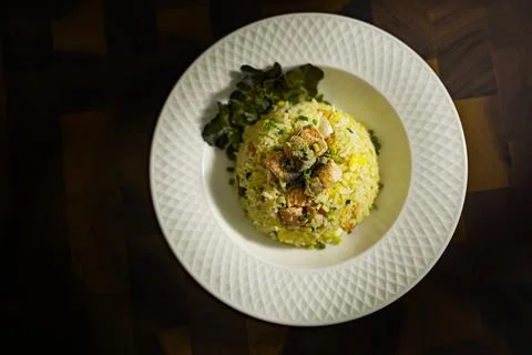 Salmon Fried Rice On The Table Stock Photos