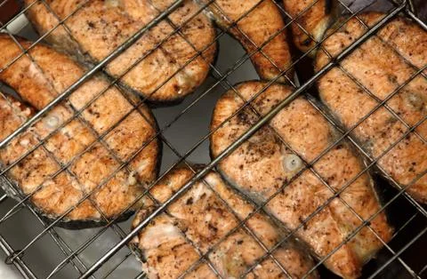 Salmon a grill Stock Photos