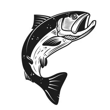Salmon icon isolated on white background. Design element for logo, label, emb Stock Illustration