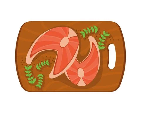 Salmon in kitchen board イラスト素材