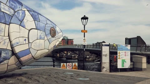 Salmon of Knowledge or Big Fish with Lagan Weir in the background Stock Footage 197046549