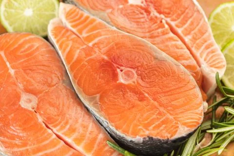 Salmon with lemon slice close-up Stock Photos