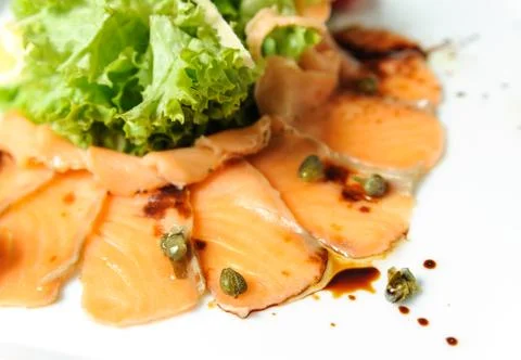Salmon with lettuce. Stock Photos