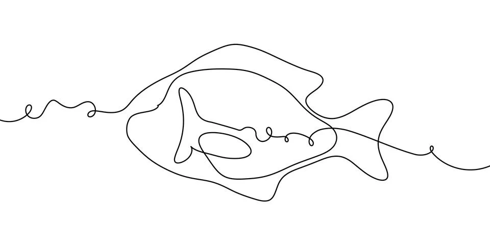 Salmon line fish vector continuous art icon tuna drawing trout seafood. Line Stock Illustration