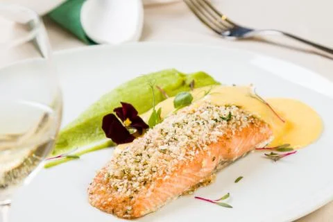 Salmon with mashed potato Stock Photos
