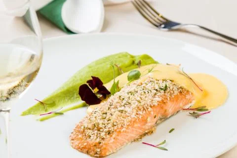 Salmon with mashed potato Stock Photos