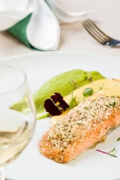 Salmon with mashed potato Stock Photos