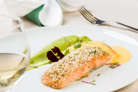 Salmon with mashed potato Stock Photos
