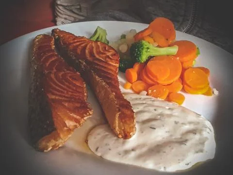 Salmon meal Stock Photos
