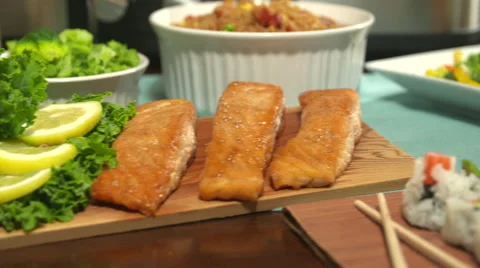 Salmon Move Left to Pork Roast Stock Footage 64974151