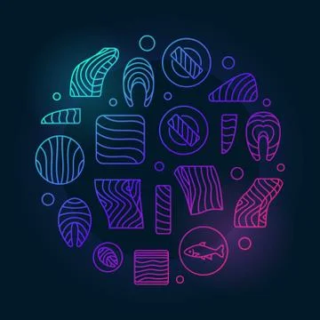 Salmon or trout round creative vector outline illustration Stock Illustration