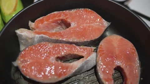 Salmon on the pan Stock Footage 71316440