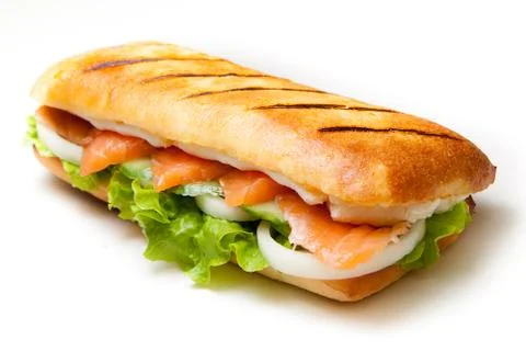 Salmon pannini sandwich Stock Photos