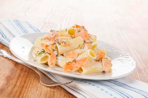Salmon pasta. Stock Photos