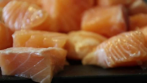 Salmon pieces. Close up. Stock Footage 296821843