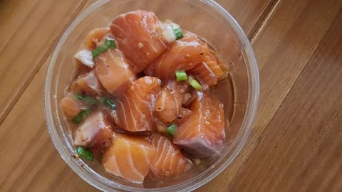 Salmon poke Stock Footage 186515778