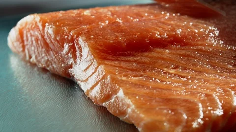 Salmon portion cut GT0613 Video stock 120665145