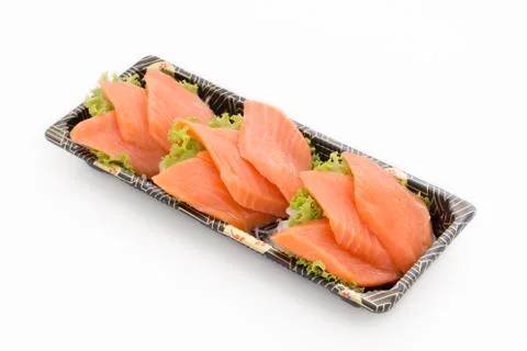Salmon raw sashimi isolated on white background Stock Photos