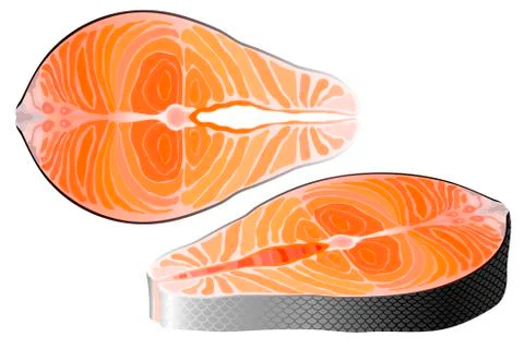 Salmon raw steak red fish top and perspective view vector Stock Illustration