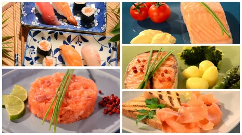 Salmon recipes collage Video stock 33295632