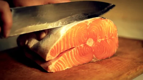 The Salmon (red fish) cutting Stock Footage 34380800