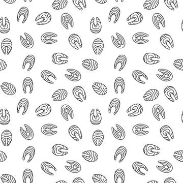 Salmon red fish slices vector seamless outline pattern Illustrazione stock